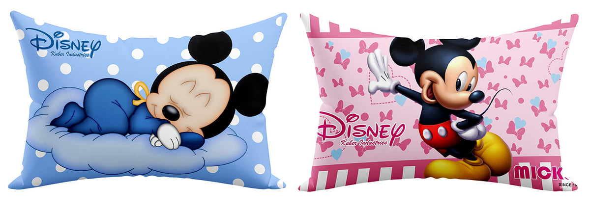 Kuber Industries Silky Soft Microfiber Disney Printed Toddler Kids Pillow|Size 12 x18 inch|Pack of 2 (Sky Blue & Pink)-KUBMART15838