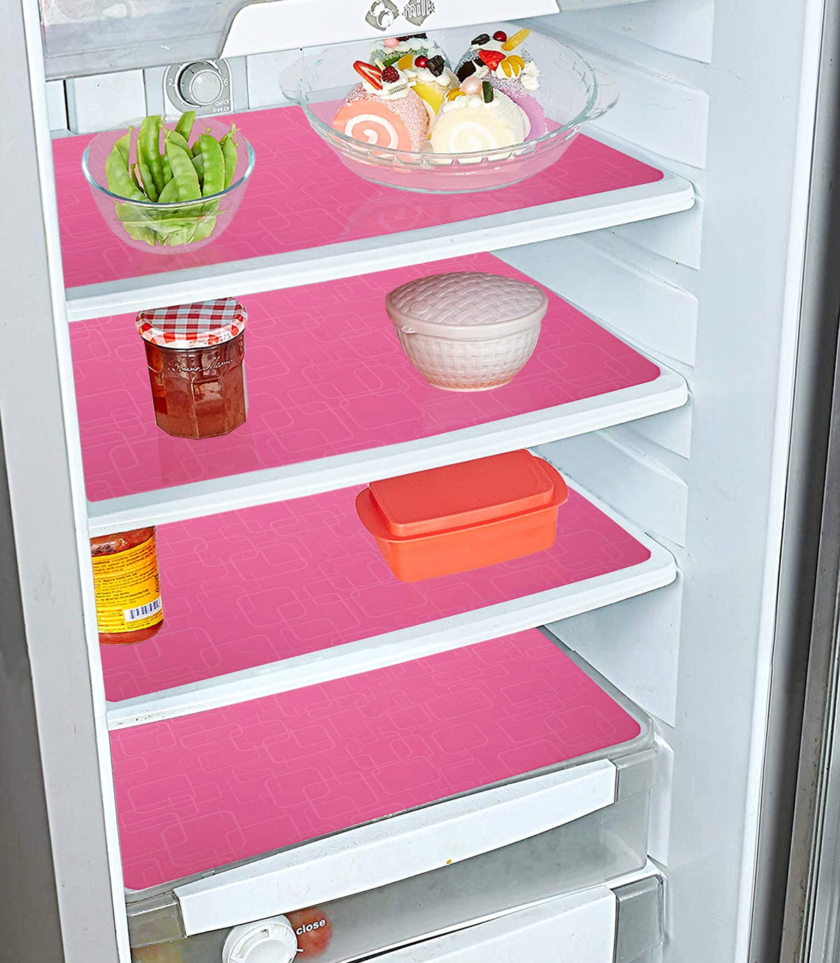 Kuber Industries PVC Refrigerator/Fridge Drawer Mat, Set of 6 (Pink)