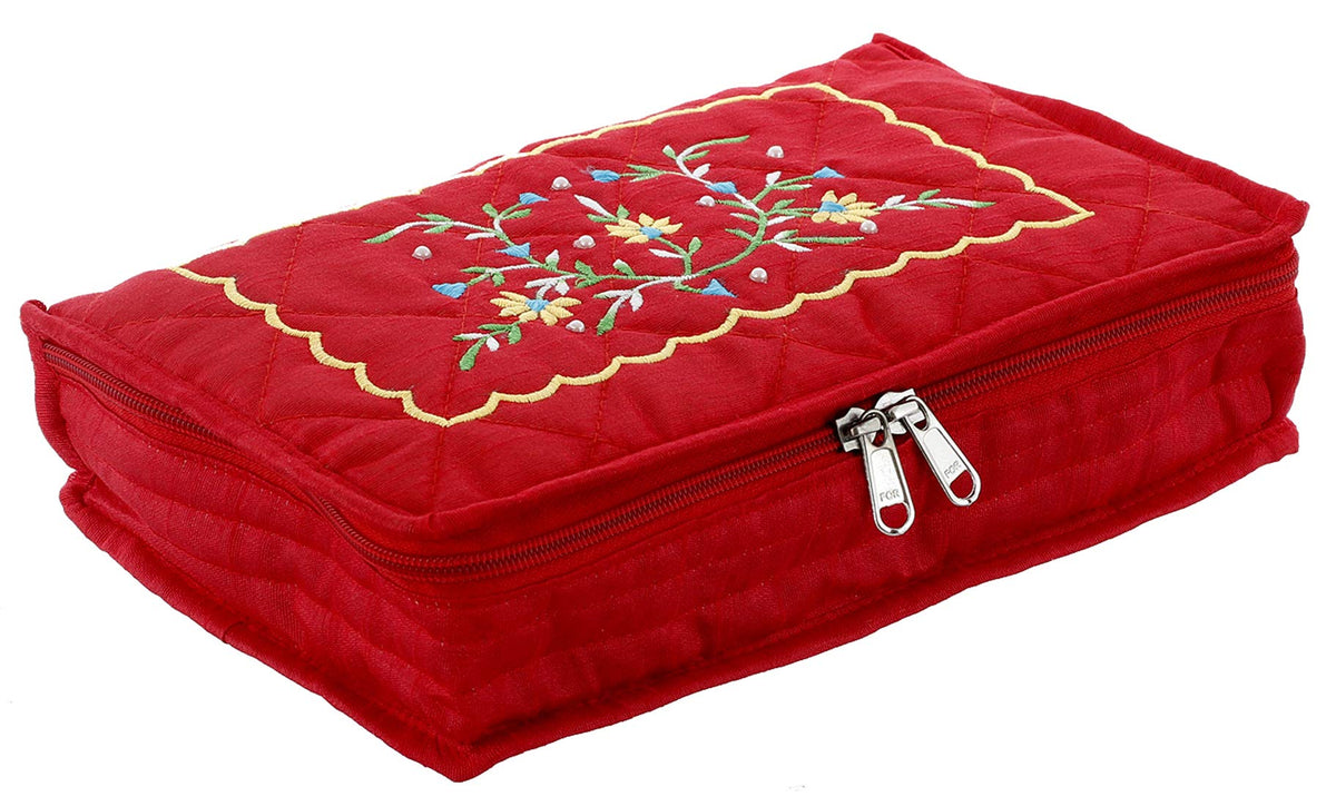 Kuber Industries Embroidery Design Cotton Jewellery Kit, Red - CTKTC030581