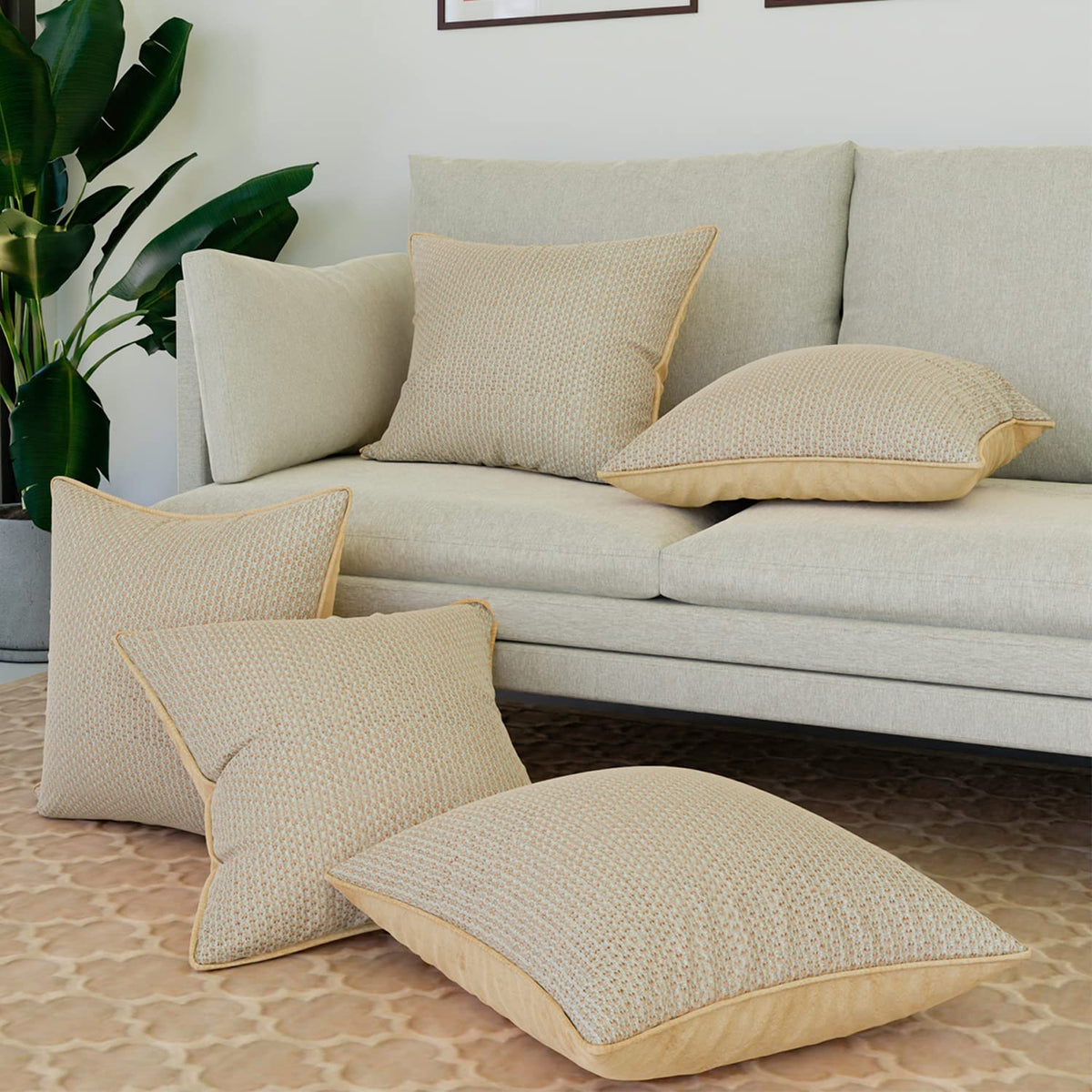 Kuber Industries Cushion Cover | Sofa Cushion Covers | Square Cushion Covers | Jute Cushion Covers | Couch Cushion Covers | Set of 5 | 16 Inch | Cream