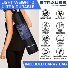 Strauss Extra Thick Yoga Mat with Carrying Strap, 13 mm (Black)