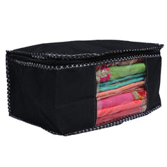 Kuber Industries Non Woven 2 Pieces Saree Cover and 2 Pieces Underbed Storage Bag, Cloth Organizer for Storage, Blanket Cover Combo Set (Black) -CTKTC038464