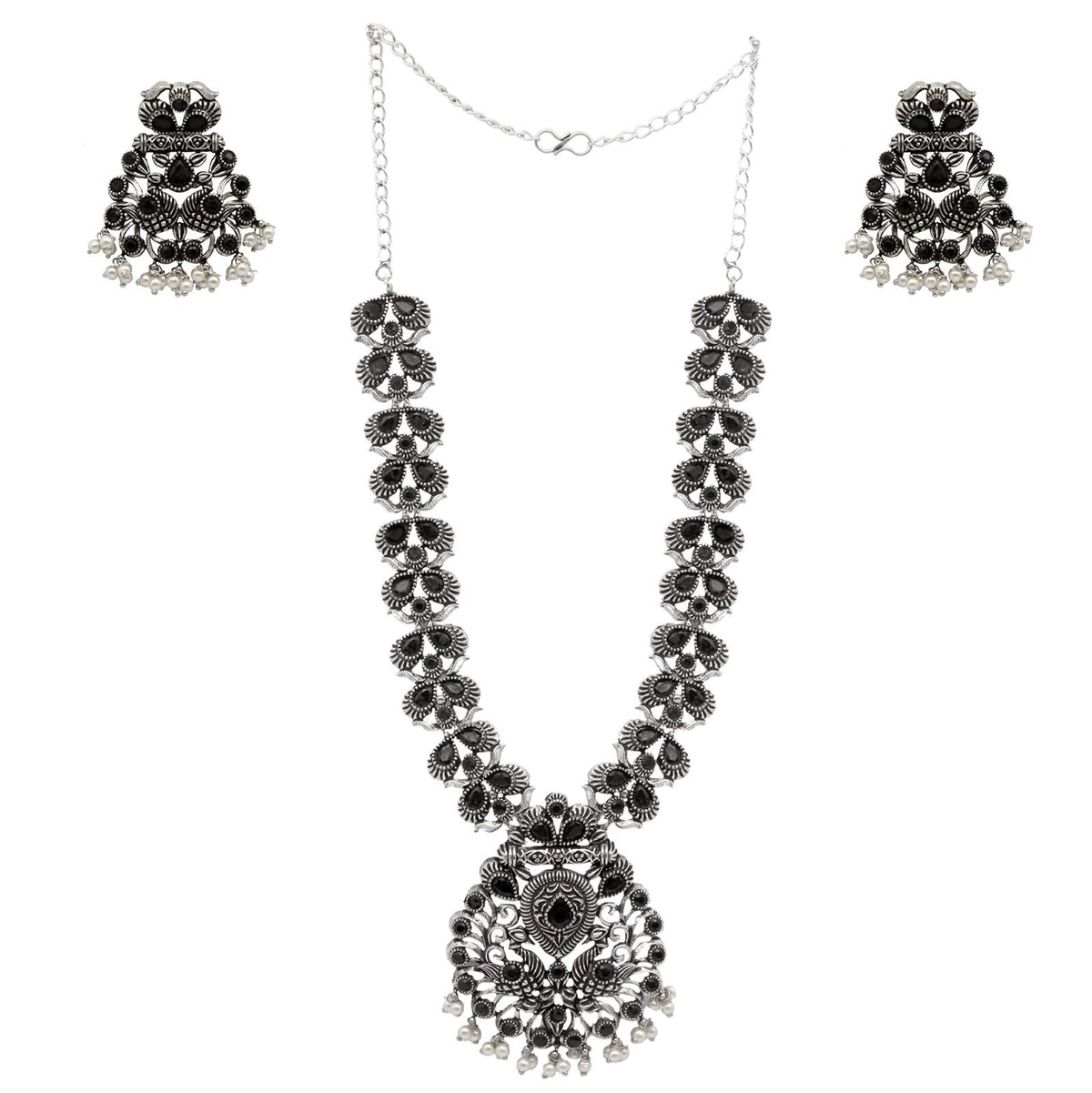 TEEJH Vaidehi Black Stone Necklace Set For Women