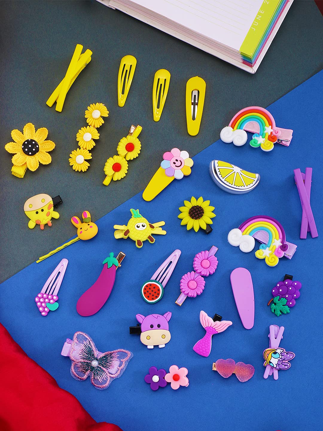 Yellow Chimes Hair Clips for Girls 28 Pcs Hairclips for Kids Cute Characters Pretty Snap Hairpins Hair Accessories for Small Girls Kids.