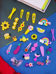 Yellow Chimes Hair Clips for Girls 28 Pcs Hairclips for Kids Cute Characters Pretty Snap Hairpins Hair Accessories for Small Girls Kids.