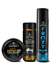 Urbangabru Hair Styling Combo Kit - Hair Volumizing Powder Wax (10 GM) + Infinity Hair Wax (100 GM) + Frozt Hair Spray (250 ML)