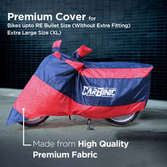 CarBinic Bike Cover for Bullet | Water Resistant (Tested) and Dustproof UV Protection for Bullet with Carry Bag & Mirror Pockets | Blue and Red Stripe