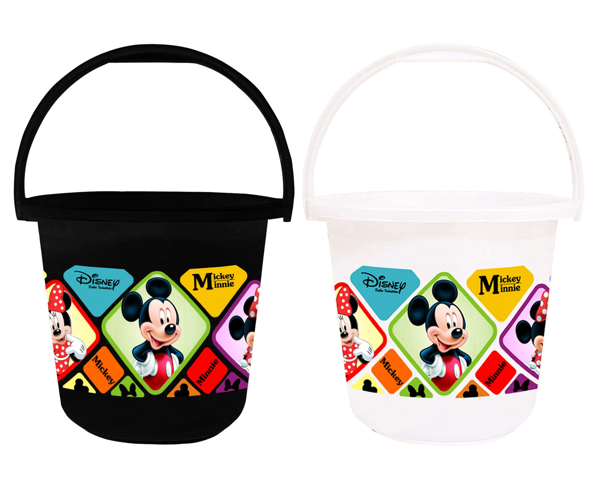 Kuber Industries Disney Mickey Minnie Print Multipurpose Plastic Bucket,16 LTR (Black & White)-Pack of 2 -HS_35_KUBMARTS17866