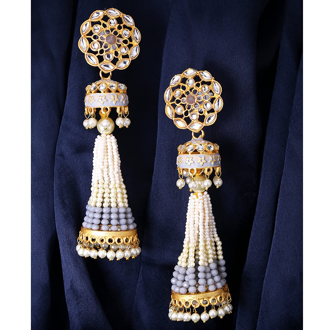 Yellow Chimes Jhumka Earrings for Women Gold Plated Kundan Studded Pearl Traditional Long Jhumka Earrings for Women and Girls