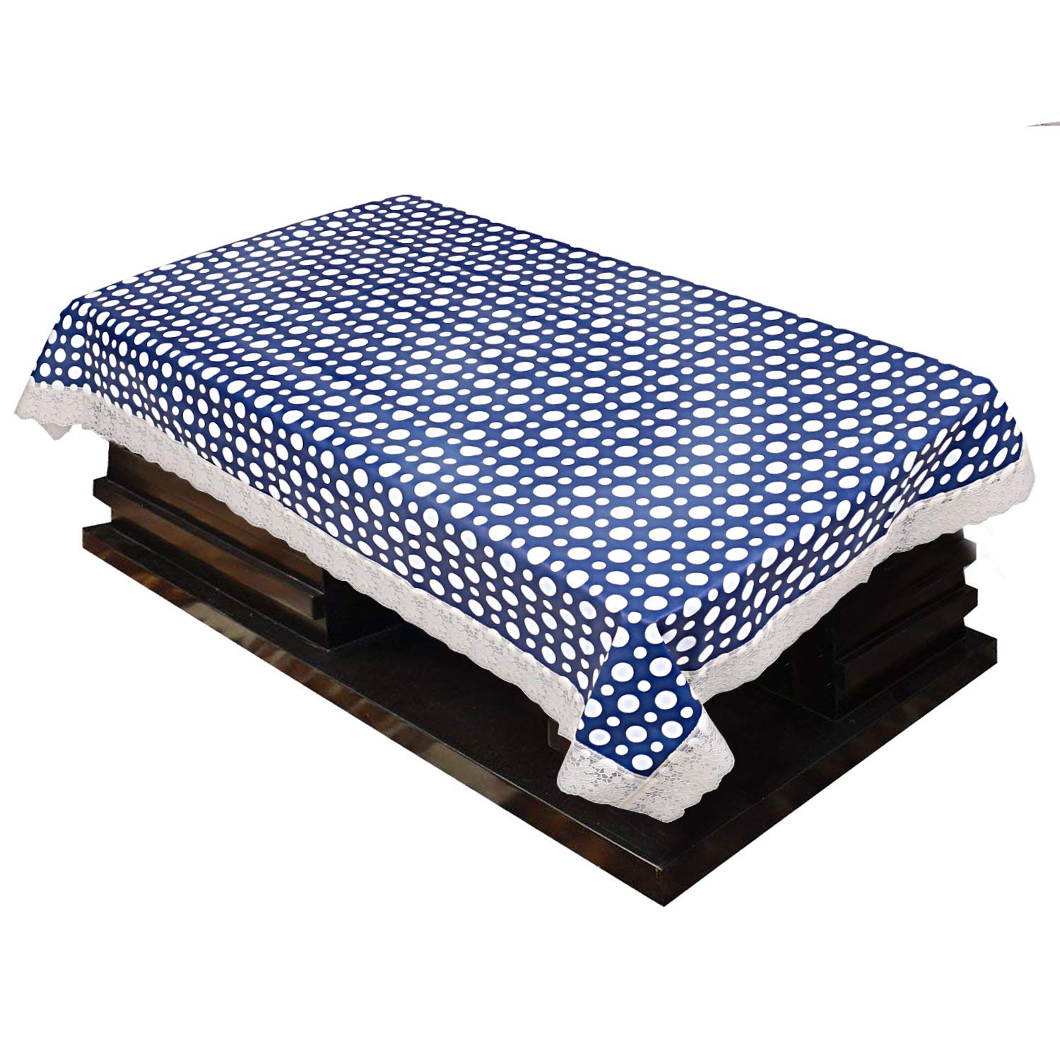 Kuber Industries Polka Dots Design PVC 4 Seater Center Table Cover (Blue), CTKTC13895
