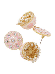 Yellow Chimes Jhumka Earrings for Women Traditional Gold Plated Pink Flower Meenakari Kundan Jhumki/Jhumka Earrings for Women and Girls
