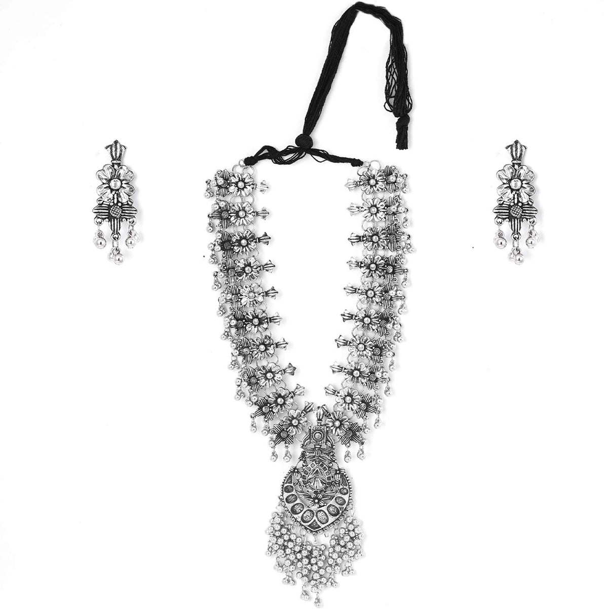 TEEJH Aria Silver Oxidised Necklace Set For Women