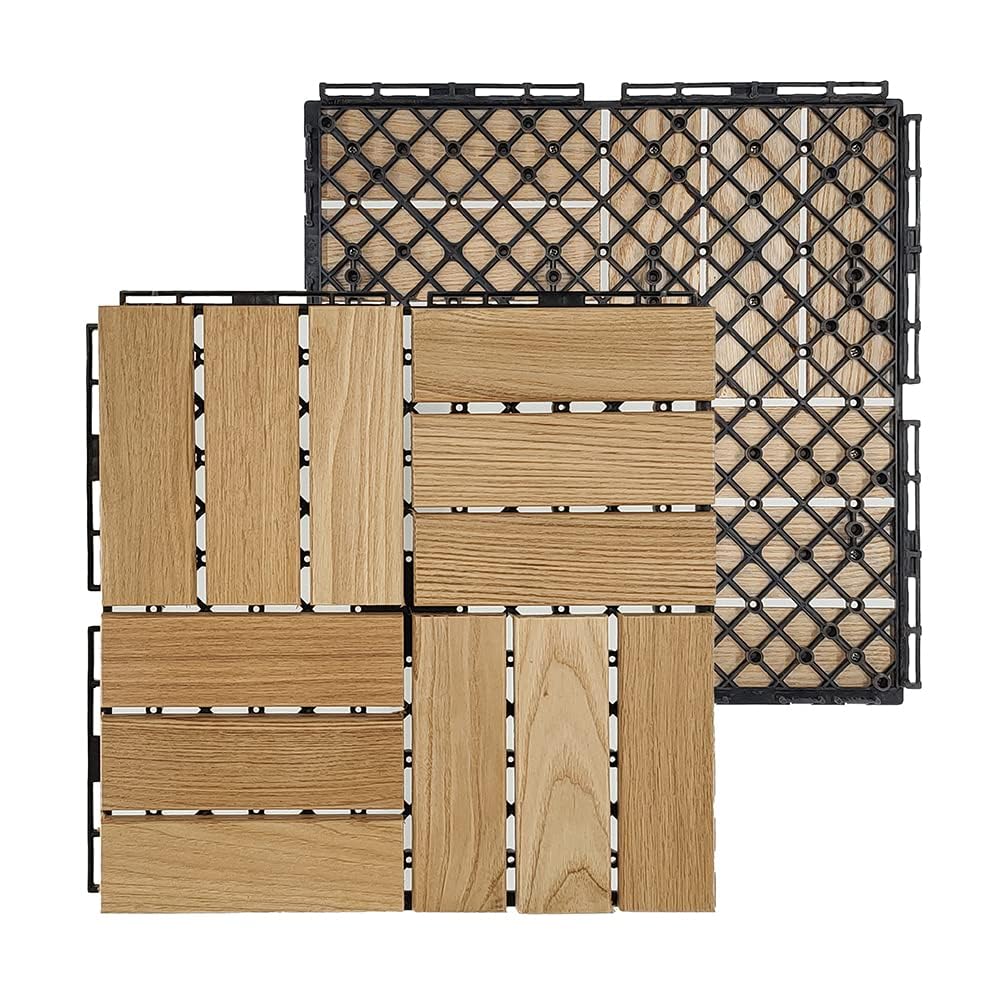 Plantex Ash Wood Interlocking Deck Tiles for Garden/Terrace/Patio/Outdoor and Indoor Flooring - Waterproof Flooring Tiles - Pack of 1 (Wood - 12x12 Inch)