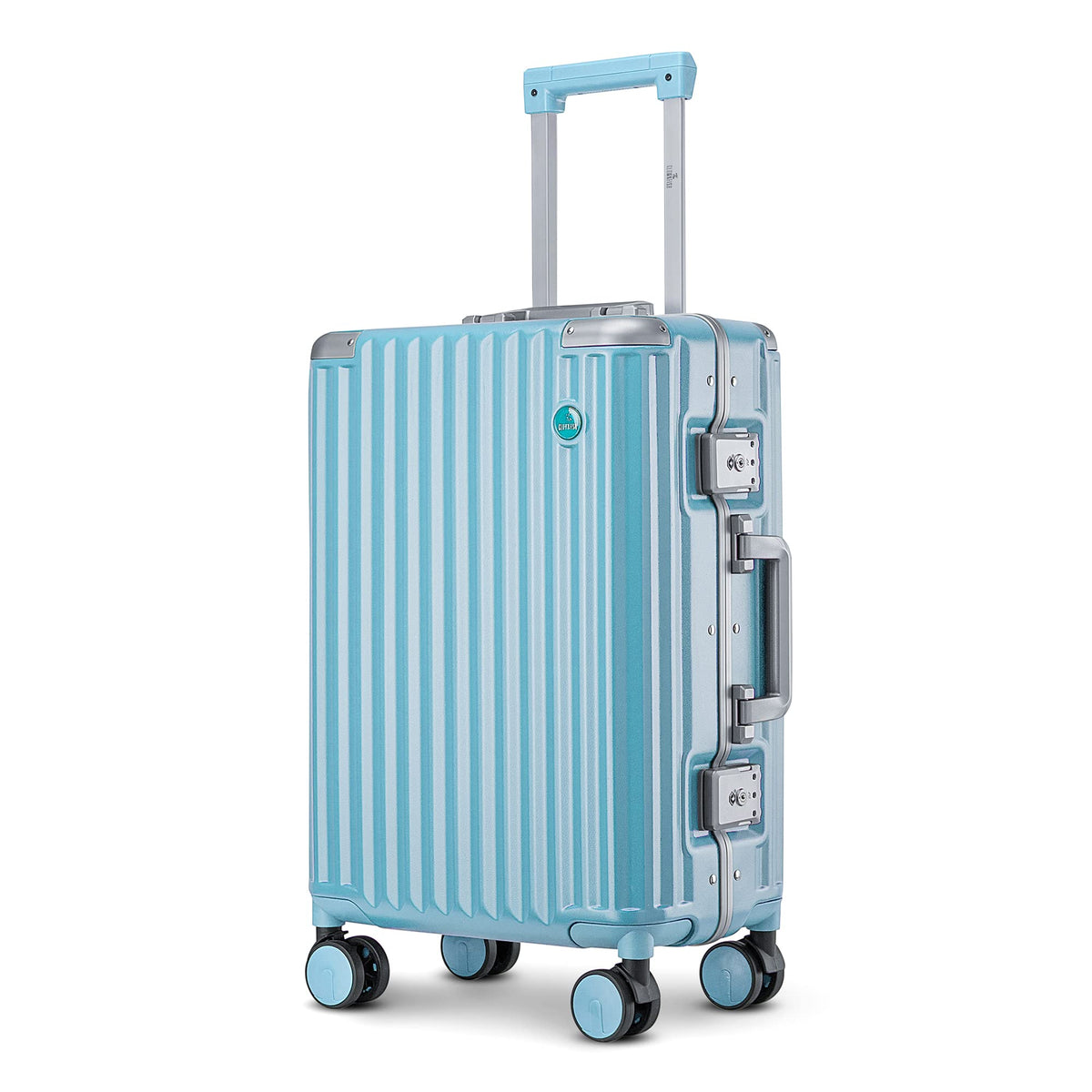 THE CLOWNFISH Stark Series Luggage Polycarbonate Hard Case Suitcase Eight Wheel Trolley Bag with Double TSA Locks- Sky Blue (Small Size, 57 cm-22 inch)