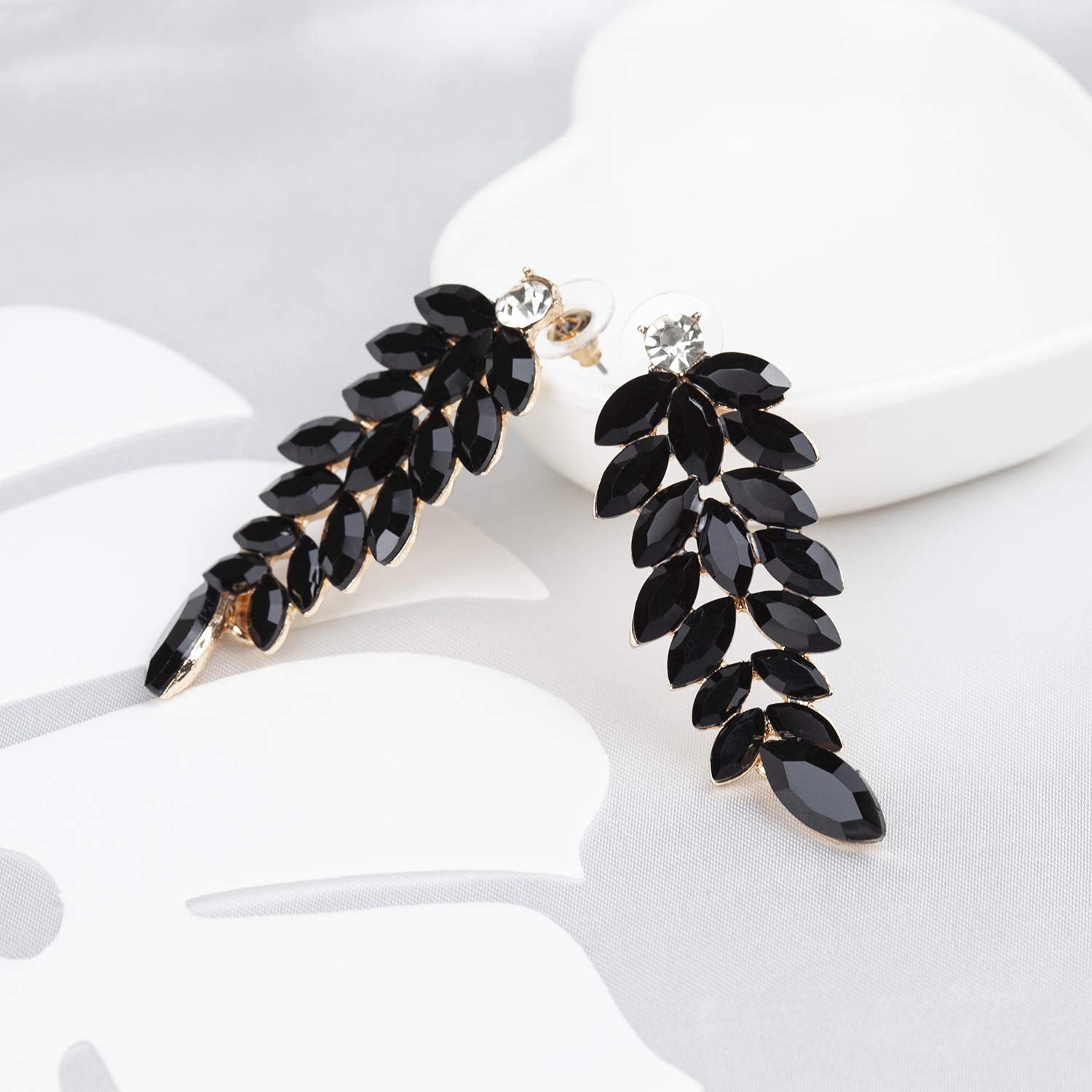 Yellow Chimes Elegant Gold Plated Leaf Crystal Dangle Earrings for Women and Girls (Black)