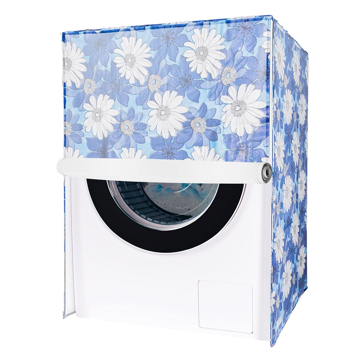 Kuber Industries Washing Machine Cover | Sun Flower Print Washing Machine Cover | PVC Front Load Washing Machine Cover | Blue