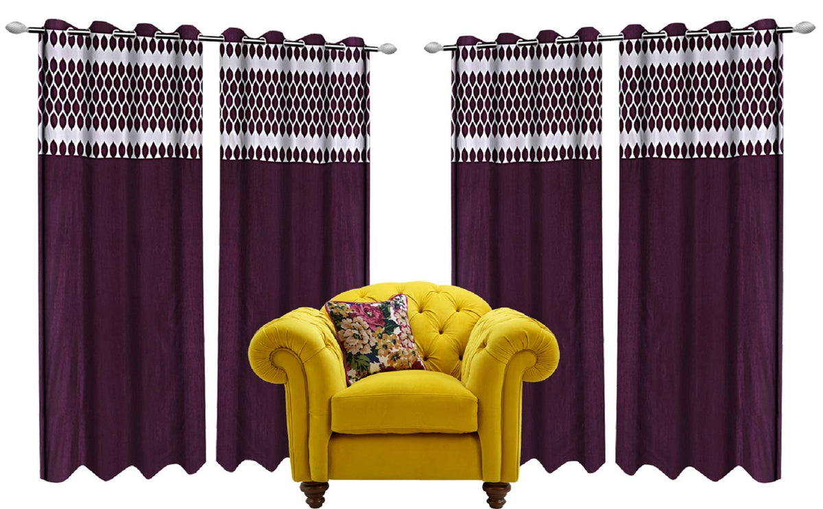 Kuber Industries Zig Zag Design 6 Pieces Polyester Eyelet Door Curtain 7 Feet (Pink)-Ctktc30262