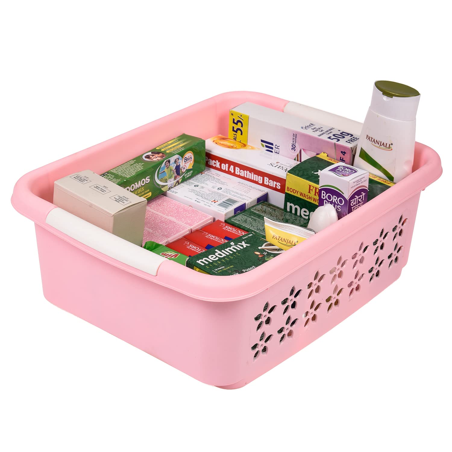 Pack Plastic Foldable Storage Basket For Kitchen Bedroom Office (pink +  Gray, 22 X 15 X 9cm)