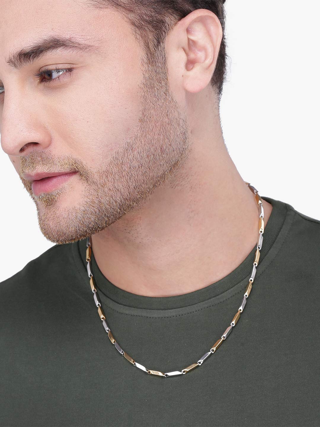 Yellow Chimes Chain for Men and Boys Gold Chain Men Rice Neck Chain for Men Silver Gold Plated | Stainless Steel Chains for Men | Birthday Gift for Men & Boys Anniversary Gift for Husband