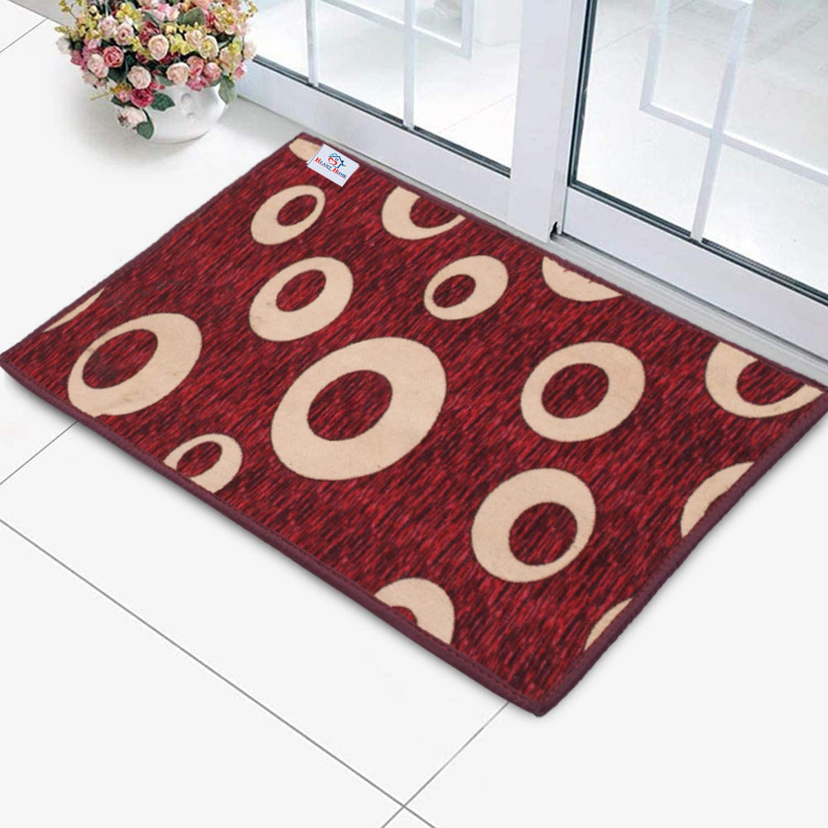 Heart Home Circle Print Design Microfiber Anti Slip Door Mat (Maroon)-HEARTXY11457