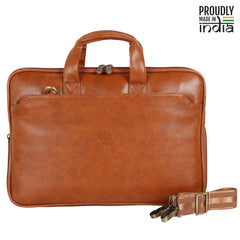 THE CLOWNFISH Jason Faux Leather Slim Expandable 15.6 inch Laptop Messenger Bag Briefcase (Tan)