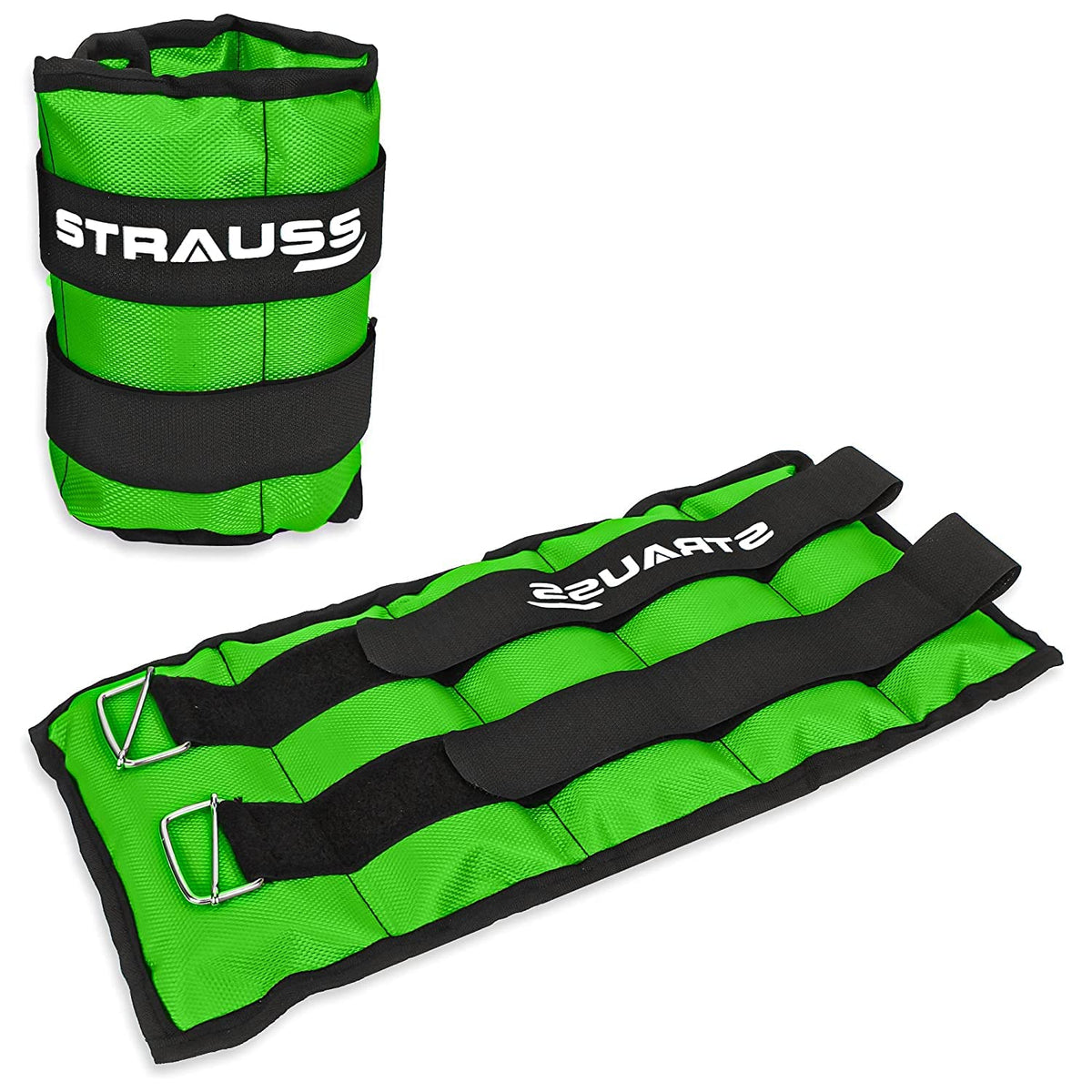 Strauss Adjustable Ankle/Wrist Weights 2 KG X 2 | Ideal for Walking, Running, Jogging, Cycling, Gym, Workout & Strength Training | Easy to Use on Ankle, Wrist, Leg, (Green)