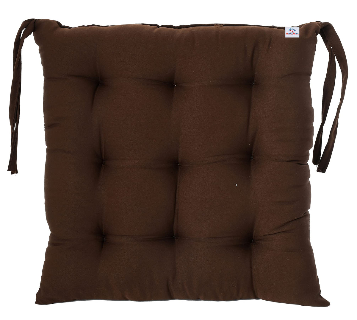 Heart Home Microfiber Square Chair Pad/Cushion for Office, Home or Car Sitting with Ties, 18 * 18 Inch (Brown), (Model: HS_37_HEARTH020841)