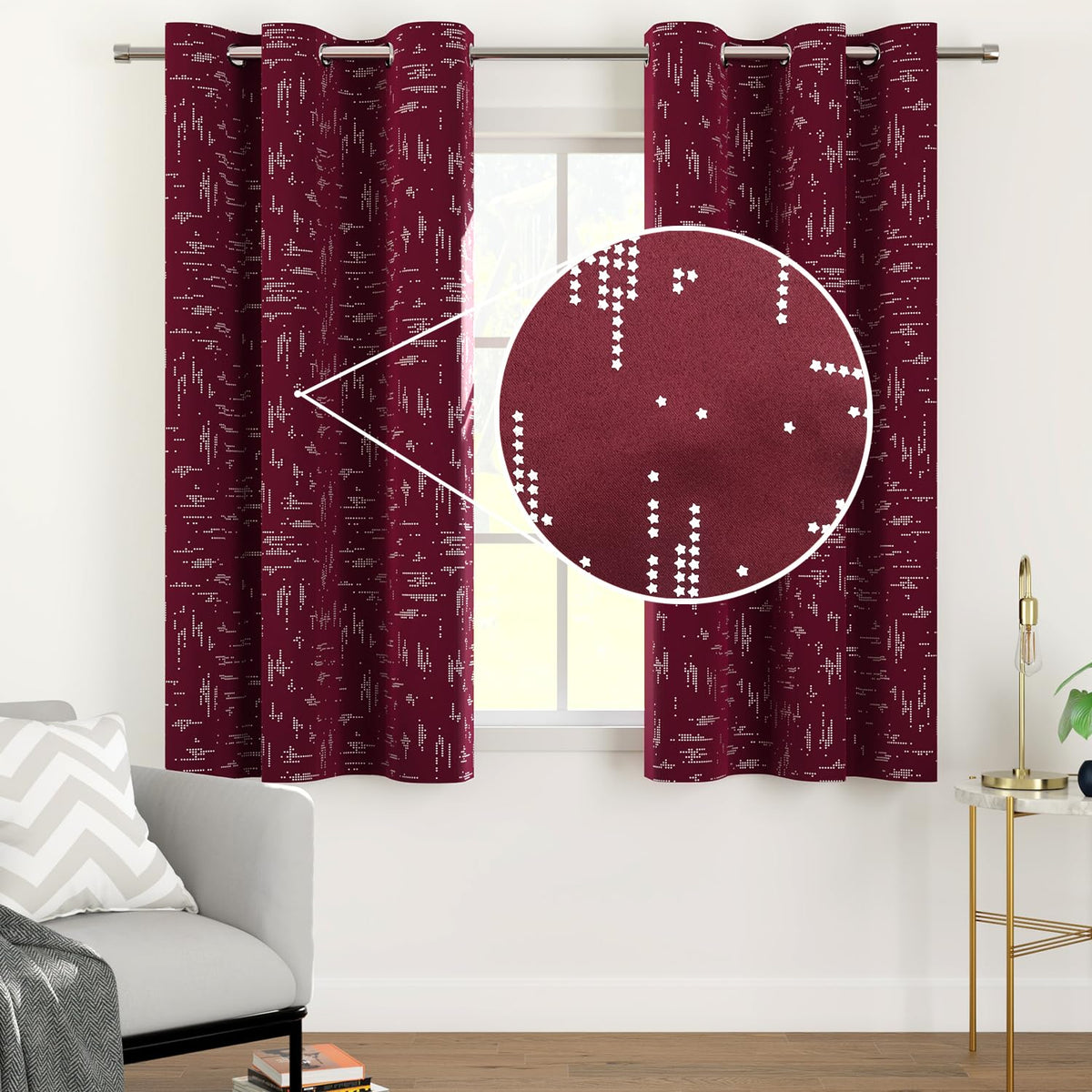 Encasa Homes Room Darkening Blackout Curtains 2 Panels Silver Foil Printed Plain Colours for Kids Bedroom, Living Room with Grommet, 85% Light Blocking, Sound & Heat Reducing, 5 ft -Twigs Light Grey
