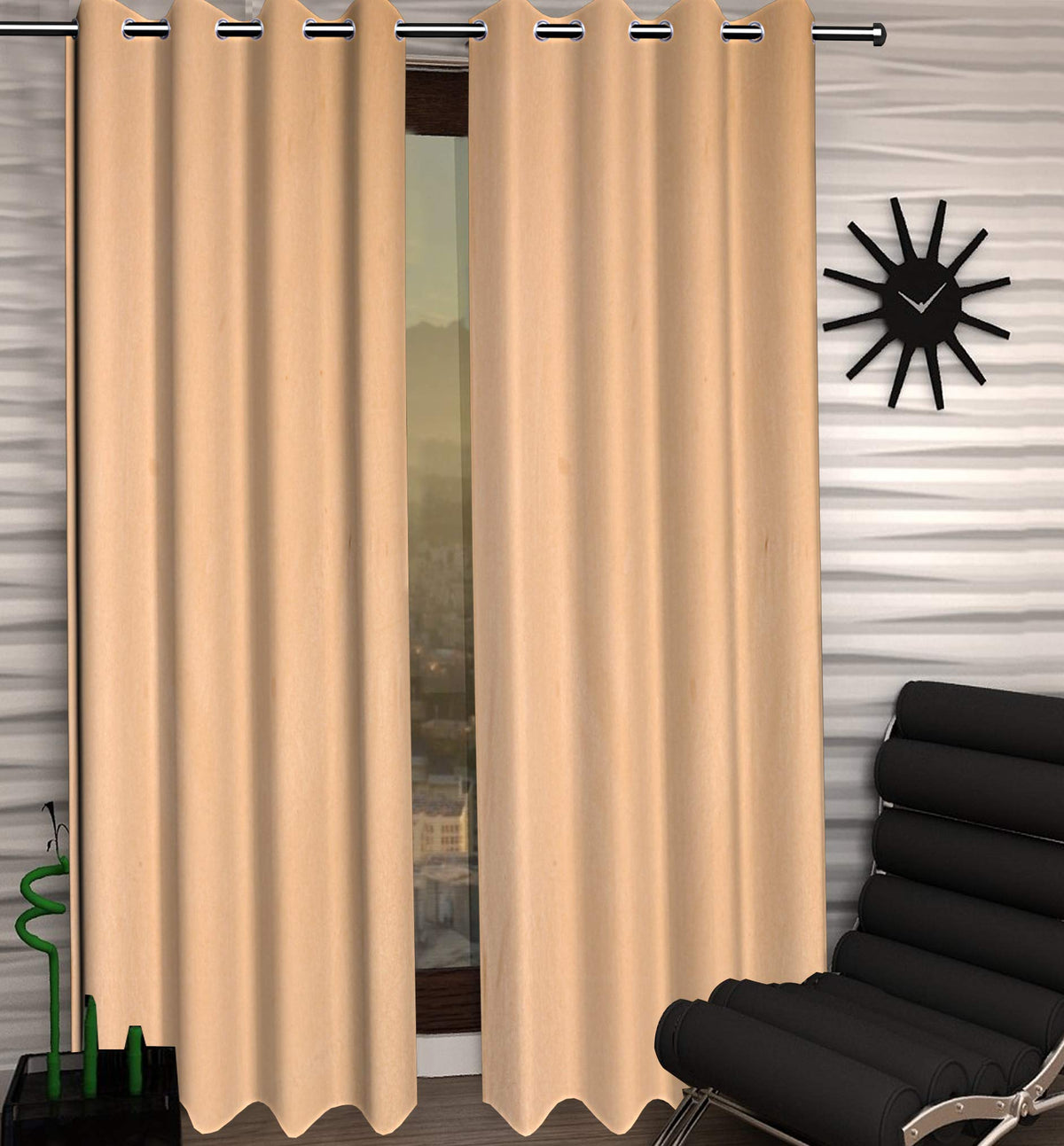 Kuber Industries 2 Pieces Polyester Eyelet Door Curtain 7 Feet (Gold)-CTKTC014231