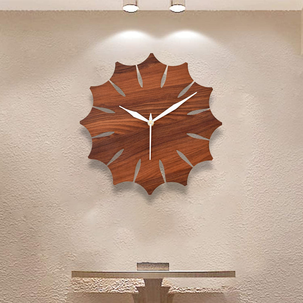 Kuber Industries Designer 10" Wooden Wall Clock for Home/Kitchen/Office (Brown), Standard, (49KM0486)