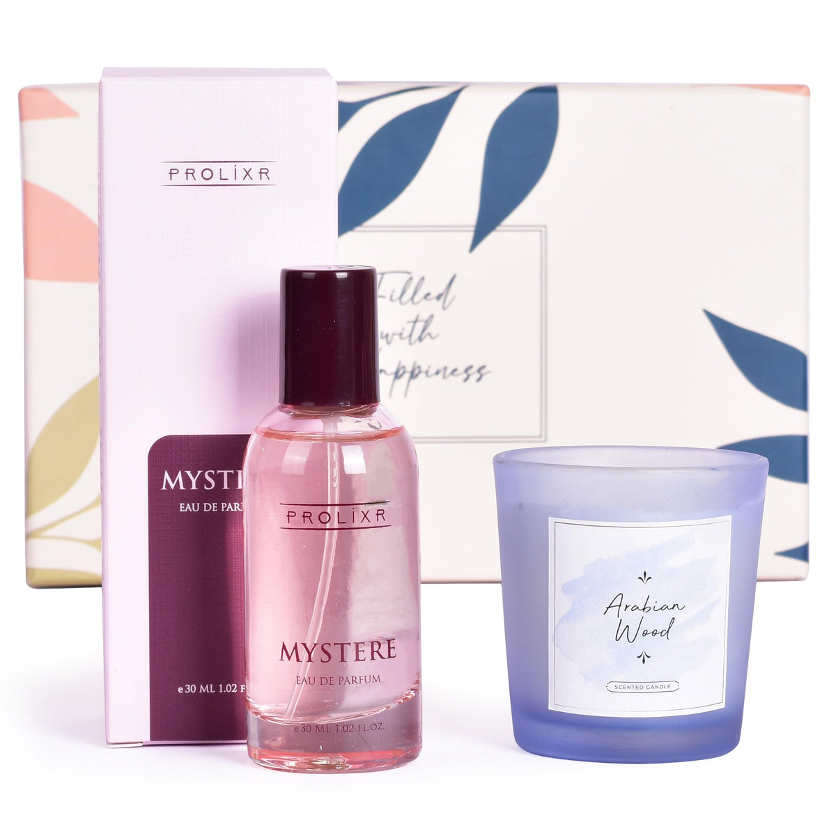 Gleevers Divine Aroma Gift for Women |Gift Box Pack of 2 with Mystere Perfume (30 ml) and Candle (Arabian Wood,60gm) | Birthday Gift, Anniversary Gift, Valentine Gift, Secret Santa Gifts