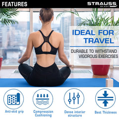 Strauss Anti Skid TPE Yoga Mat with Carry Strap, 4mm, (Sky Blue)