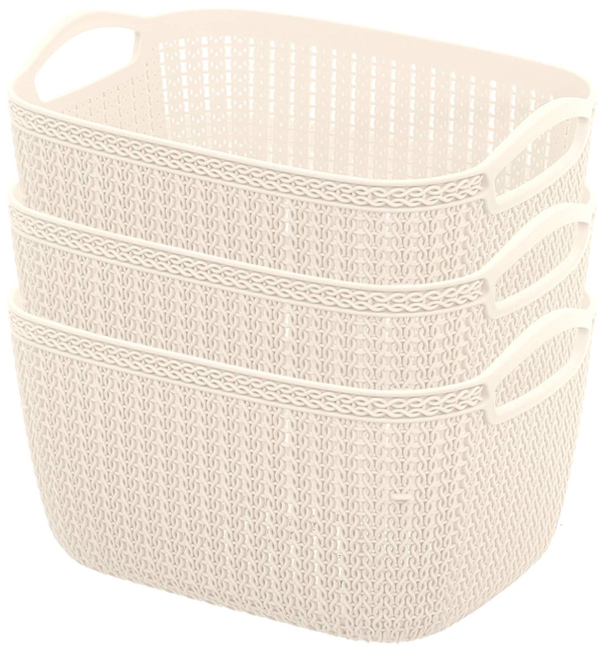 Kuber Industries Plastic 3 Pieces Multipurpose Medium Size Flexible Storage Baskets/Fruit Vegetable Bathroom Stationary Home Basket with Handles (Cream) -CTKTC043236