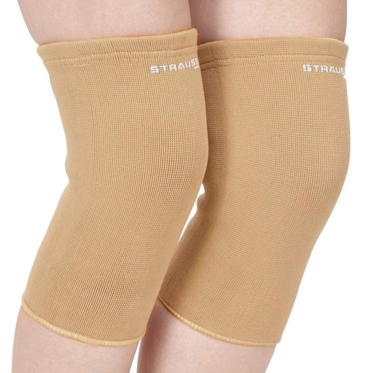 STRAUSS Elastic Knee Cap Support | Support for Ankle, Knee, Elbow Pain Relief, Sports & Workout | Can Be Used For Squats and Powerlifting | X-Large, 1Pair,(Beige)