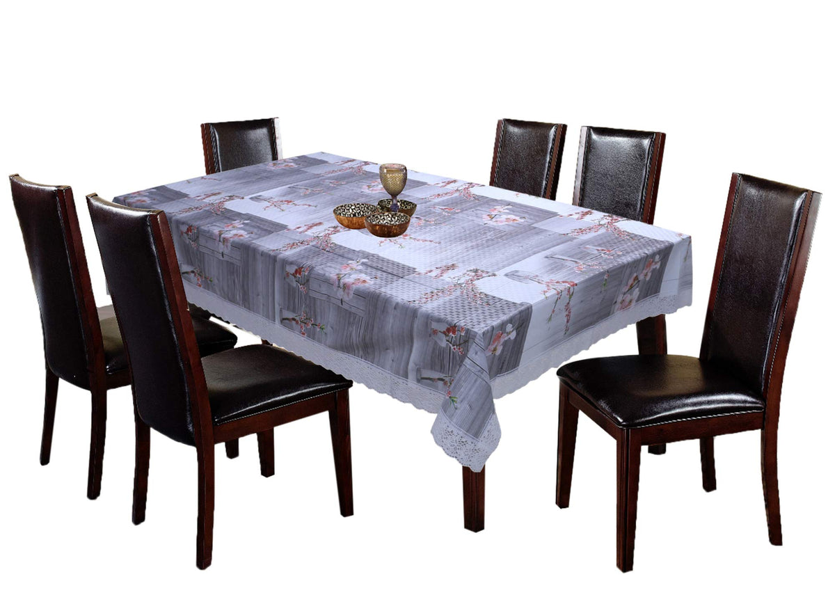 Kuber Industries Floral Checkered Design PVC 6 Seater Dining Table Cover (Grey)-CTKTC14370