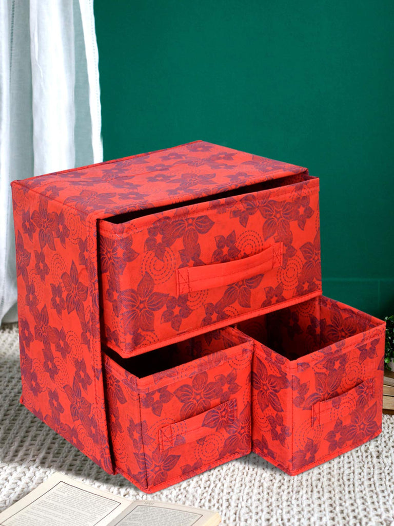 Kuber Industries Metalic Print 2 Layer 3-Drawer Foldable Drawer Units ...