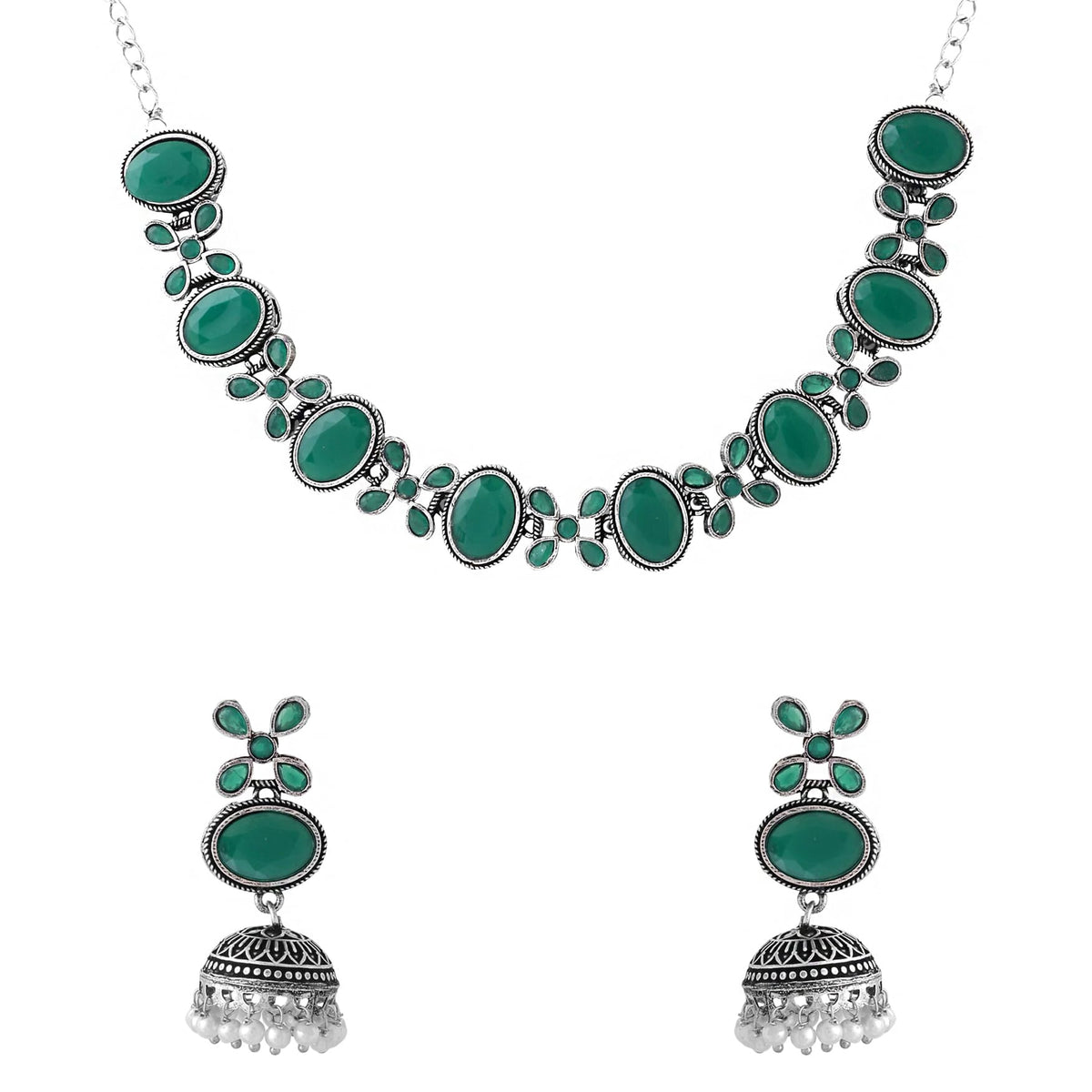 Yellow Chimes Necklace for Women and Girls Silver Oxidised Necklace for Women | Stone Studded Oxidised Silver Choker Necklace for women | Birthday Gift for girls and women Anniversary Gift for Wife