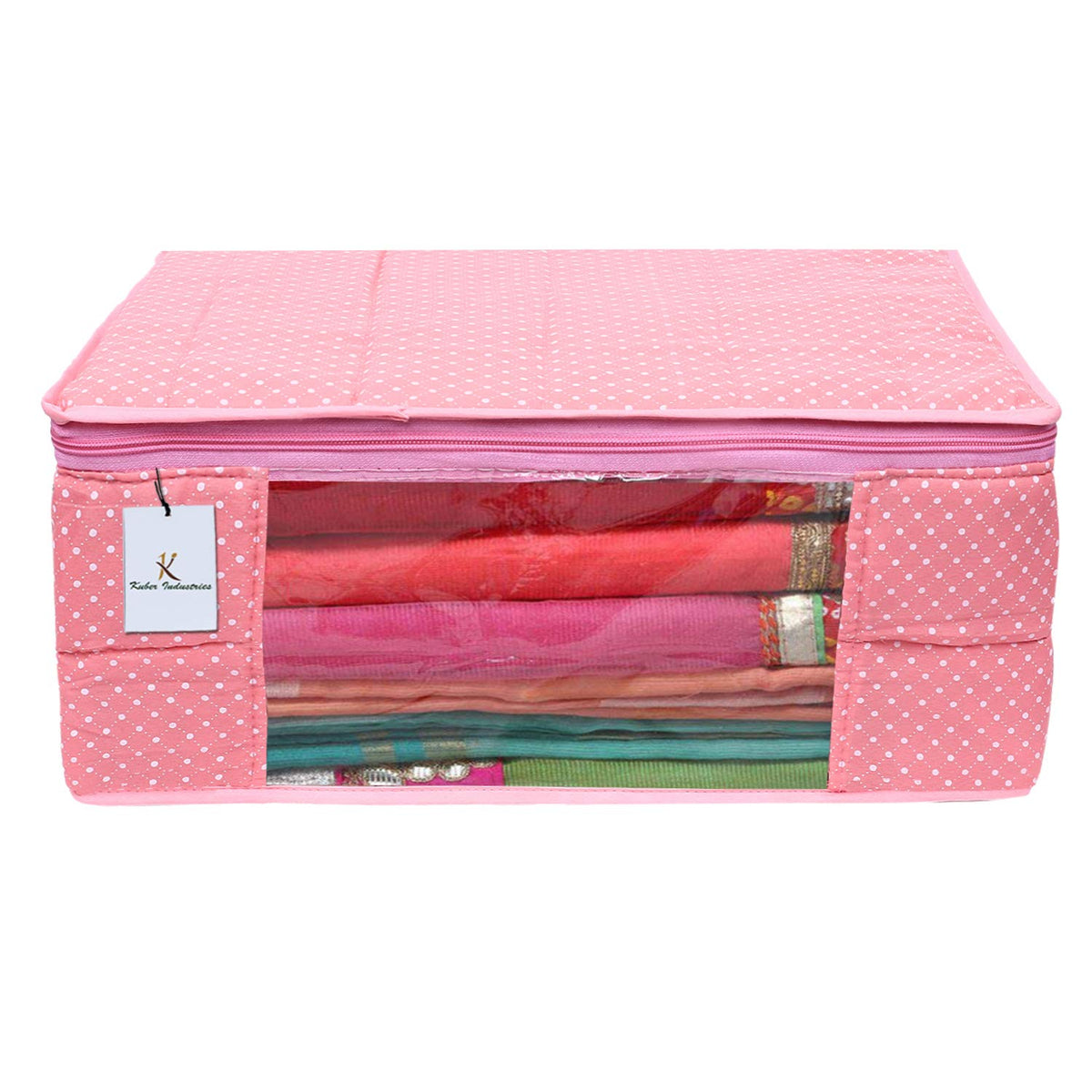 Kuber Industries Polka Dots 1 Piece Cotton 3 Layered Quilted Saree Cover, Peach-CTKTC21329