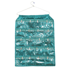 Kuber Industries Satin Wall Hanging 20 Pouches Jewellery Organiser (Green)