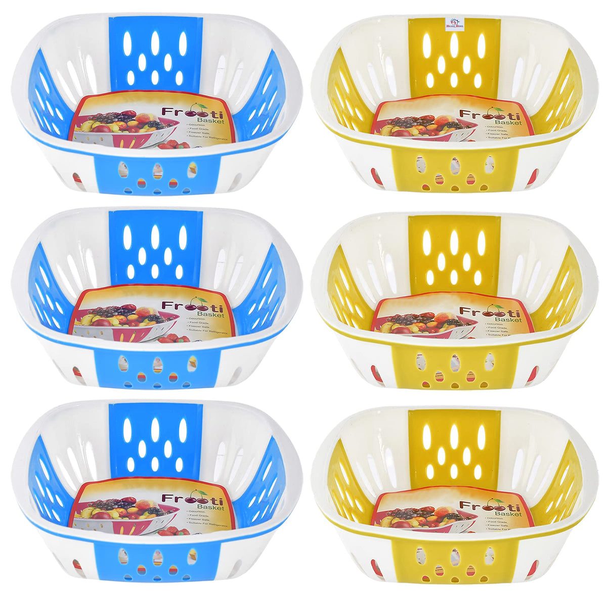 Heart Home Large Plastic Fruit, vegetable Storage Basket- Pack of 6 (Blue & Green)-HS42KUBMART25437