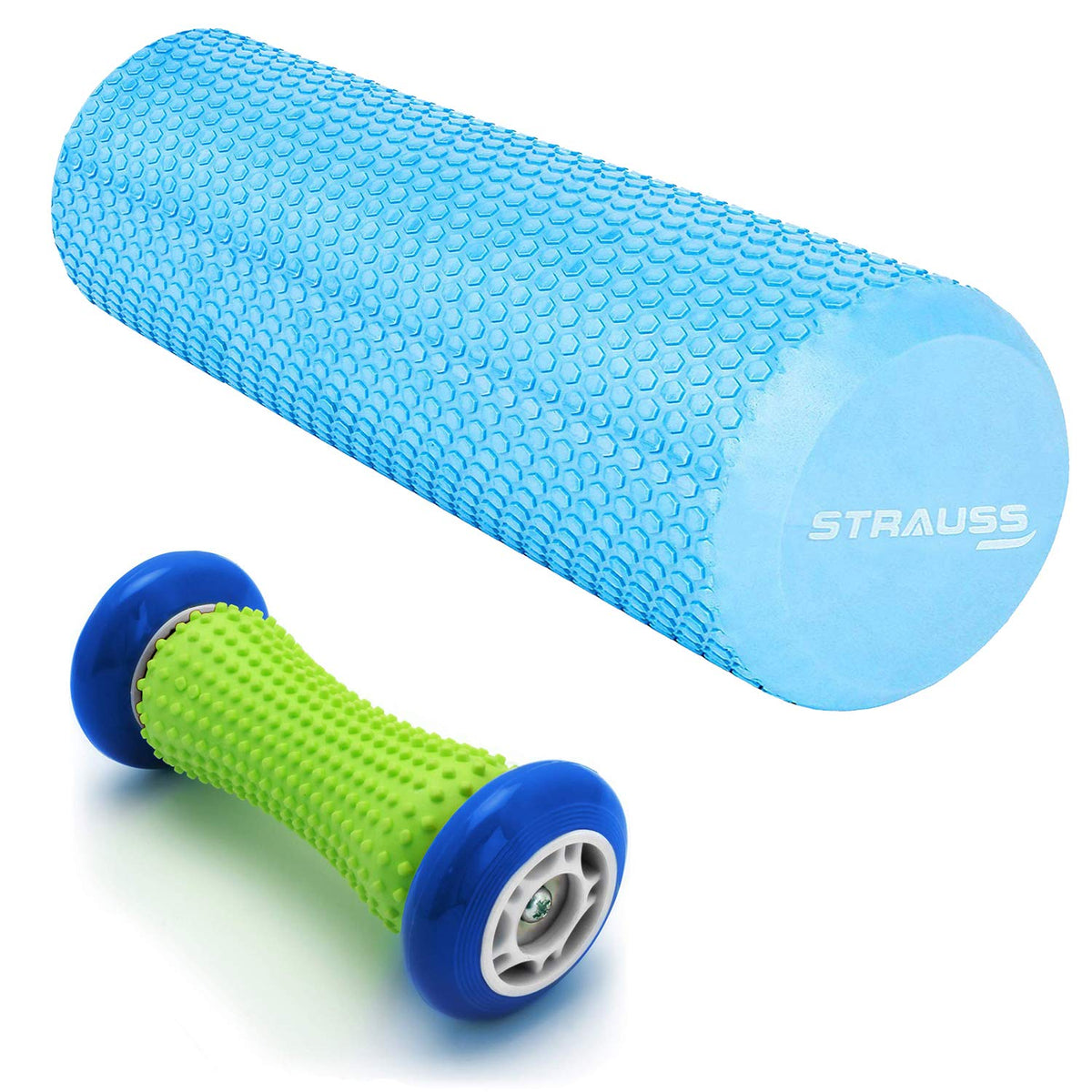 Strauss Foam Roller (Sky Blue), 30 cm and Foot/Hand Massage Roller