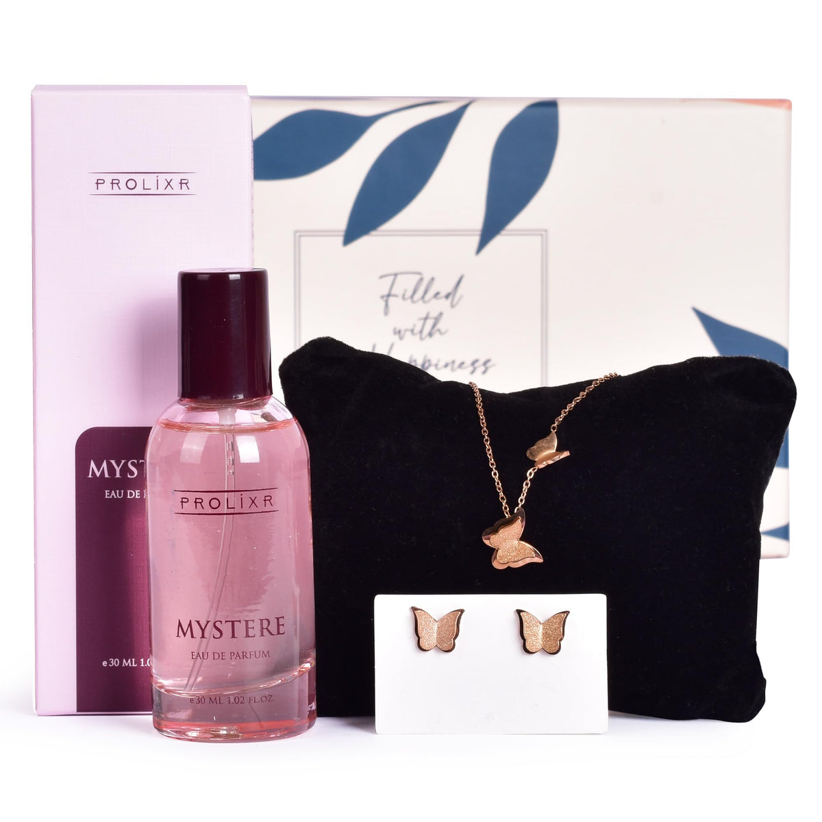 Gleevers Scented Glamour Gift for Women |Gift Box pack of 2 with Mystere Perfume(100 ml) & Butterfly Necklace & Earring Set|Birthday Gift,Anniversary Gift,Rakhi Gift,Valentine Gift, Secret Santa Gifts