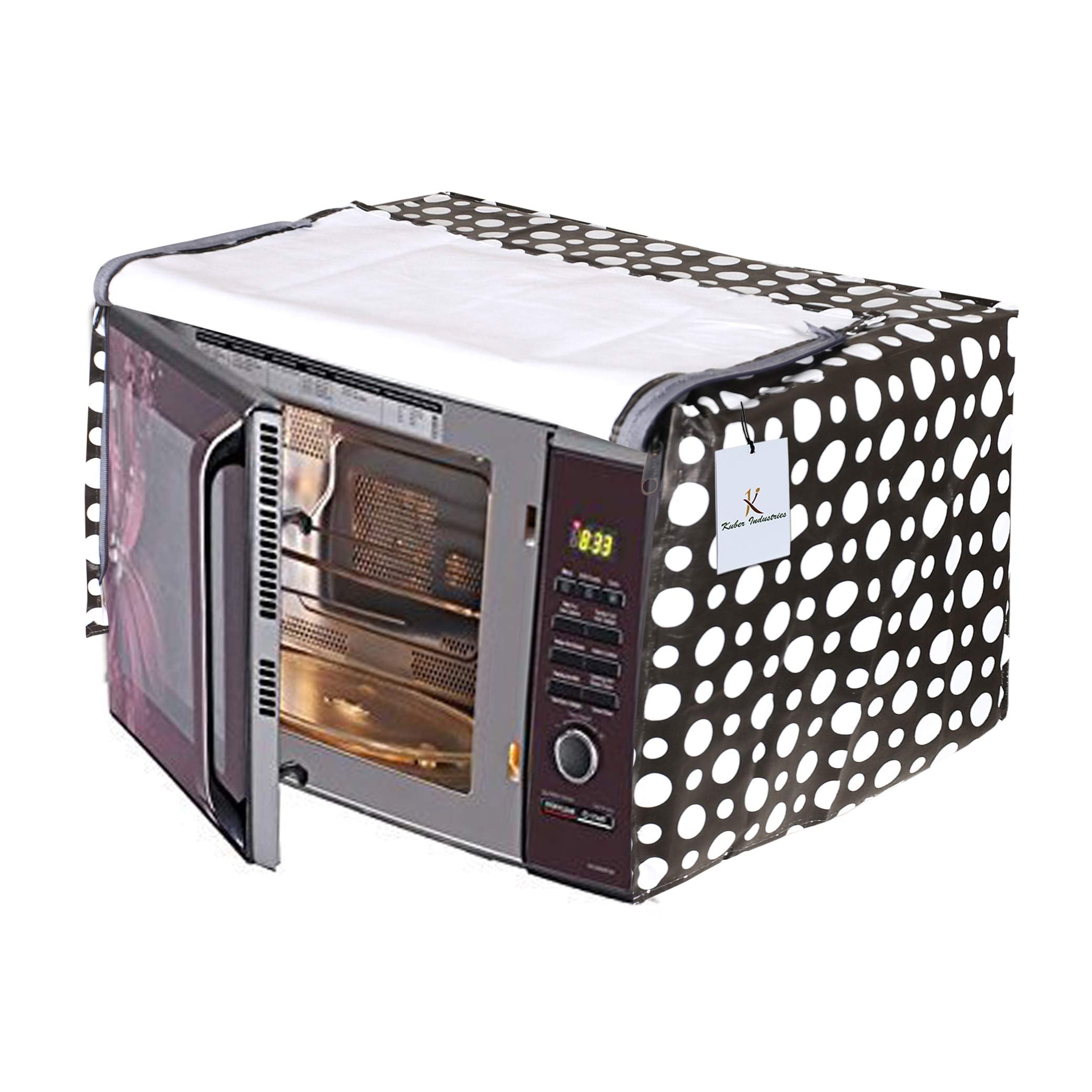 Kuber Industries Dots Design PVC Microwave Oven Full Closure Cover for 20 Litre (Grey) CTKTC33262