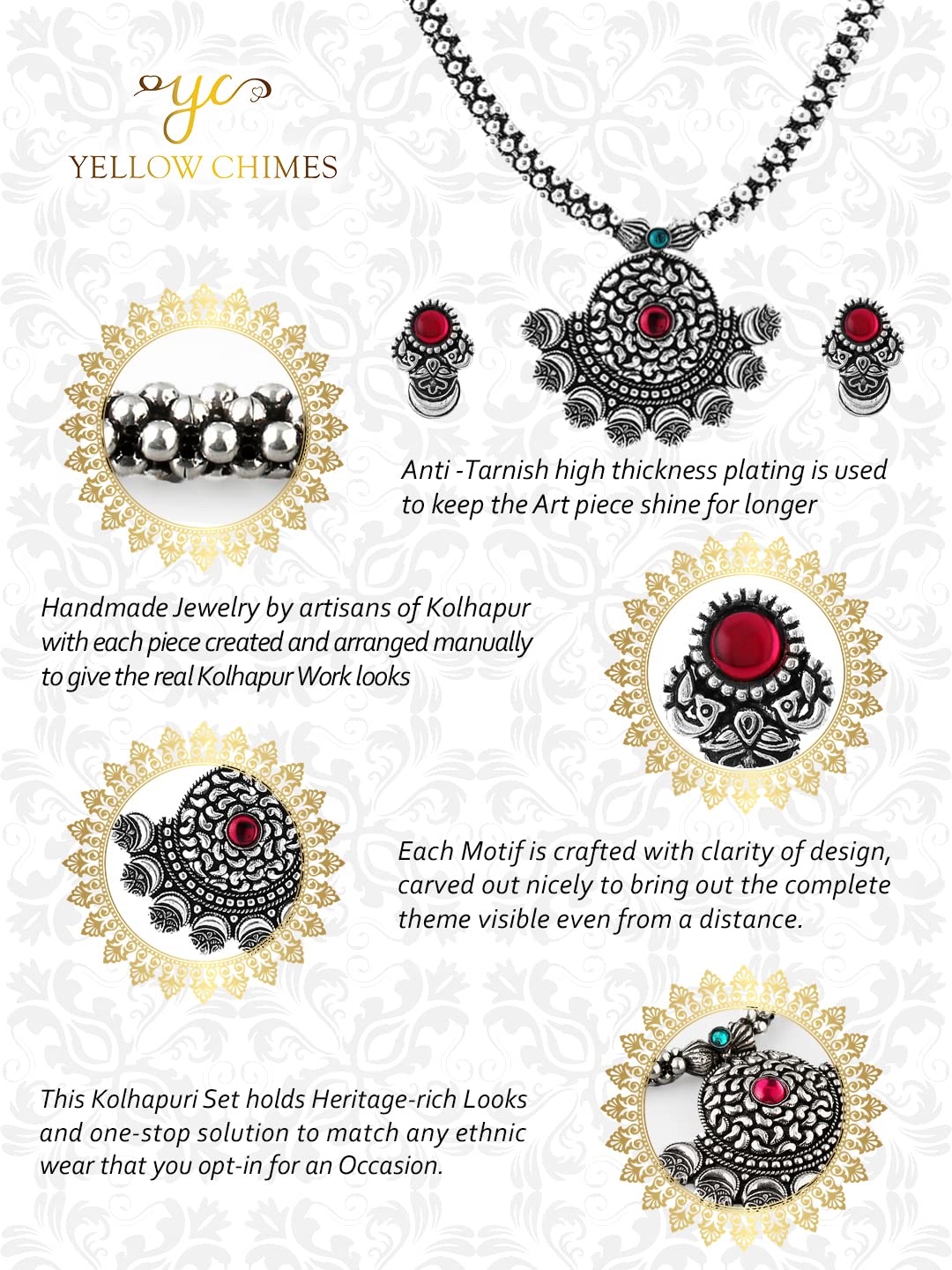 Yellow Chimes Oxidesed Jewellery Multi Stone Studded Necklace Set for Women And Girls Design 3