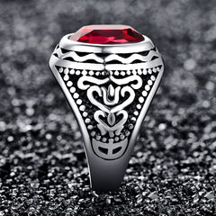 Yellow Chimes Rings for Men Stainless Steel Ring Red Crystal Carved Design Ring for Men and Boys.