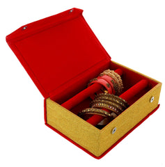 Kuber Industries Velvet Coated Wooden 2 Rod Bangle Box, Bangle Organizer Box, Watches & Bracelet Organizer With Magnetic Button (Red & Gold)-HS_38_KUBMART20943