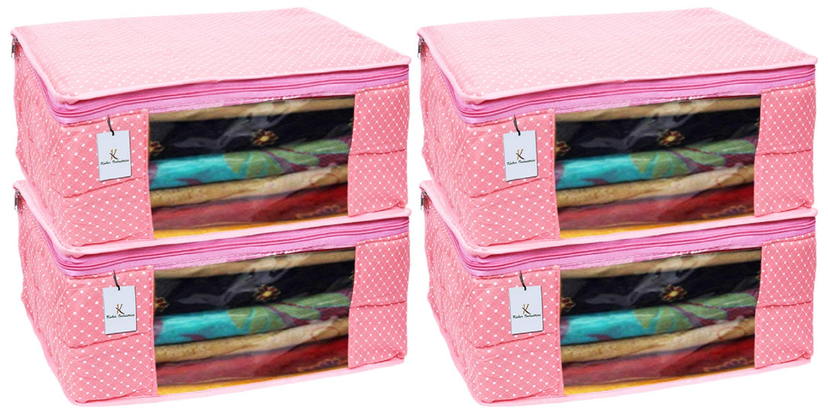 Kuber Industries Polka Dots 4 Piece Cotton 3 Layered Quilted Saree Cover, Peach - CTKTC025862