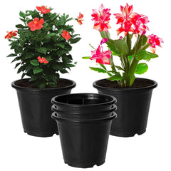 Kuber Industries Durable Plastic Flower Pot|Gamla with Drain Holes for Indoor Home Decor & Outdoor Balcony,Garden,6"x5",Pack of 5 (Black)