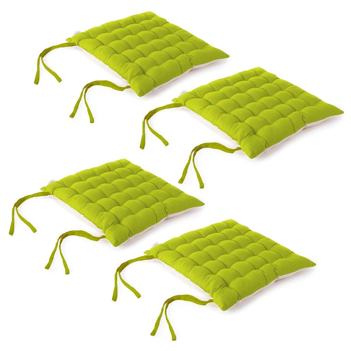 Encasa Homes 4 pcs Chair Cushions 40x40 cm - Natural + Lime Green - Dyed Canvas Square Seat Cushions with Micro-Fiber Filling & Ties for Sitting, Pooja, Dining & Office Table