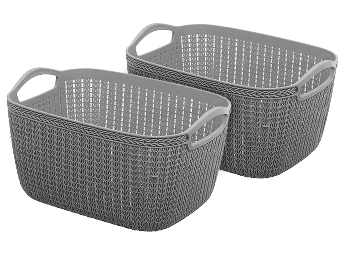 Heart Home Q-6 Designer Plastic Storage Basket For Store Fruits, Vegetables, Magazines, Cosmetics, Stationary Pack of 2 (Grey)-50HH01652